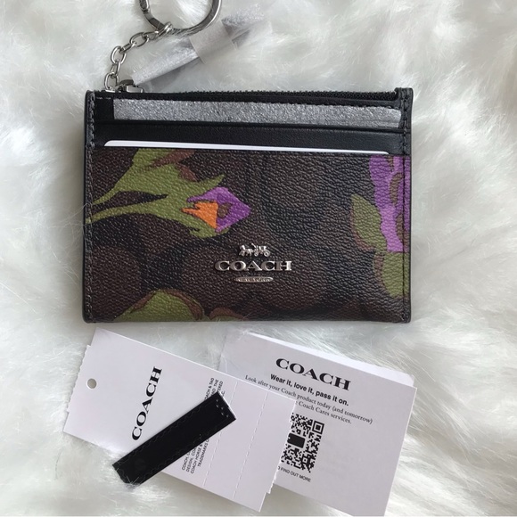 🌺 Coach Slim Id Card Case In Signature Canvas With Rose Print - Picture 8 of 9